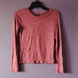 Popular Basics Marled Red Long Sleeve Tee